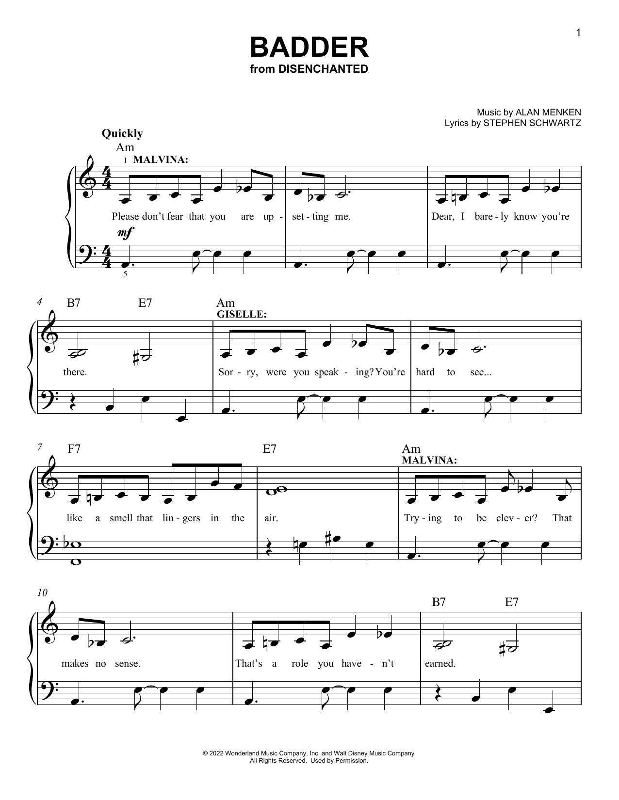 Stephen Schwartz Badder (from Disenchanted) Sheet Music Notes & Chords for Easy Piano - Download or Print PDF