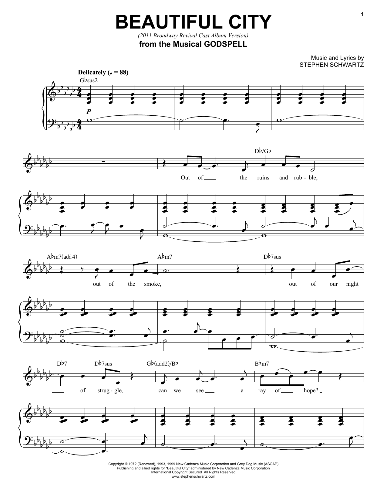 Stephen Schwartz Beautiful City (2011 Broadway Revival Cast Album Version) Sheet Music Notes & Chords for Piano, Vocal & Guitar (Right-Hand Melody) - Download or Print PDF