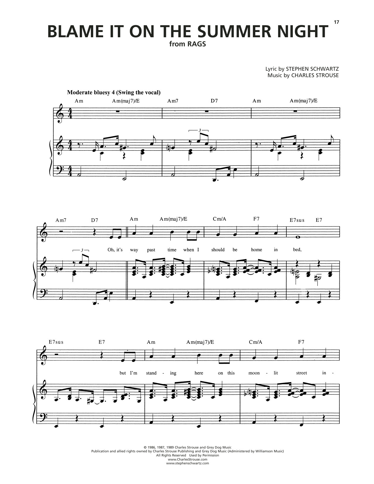 Stephen Schwartz Blame It On The Summer Night Sheet Music Notes & Chords for Piano & Vocal - Download or Print PDF