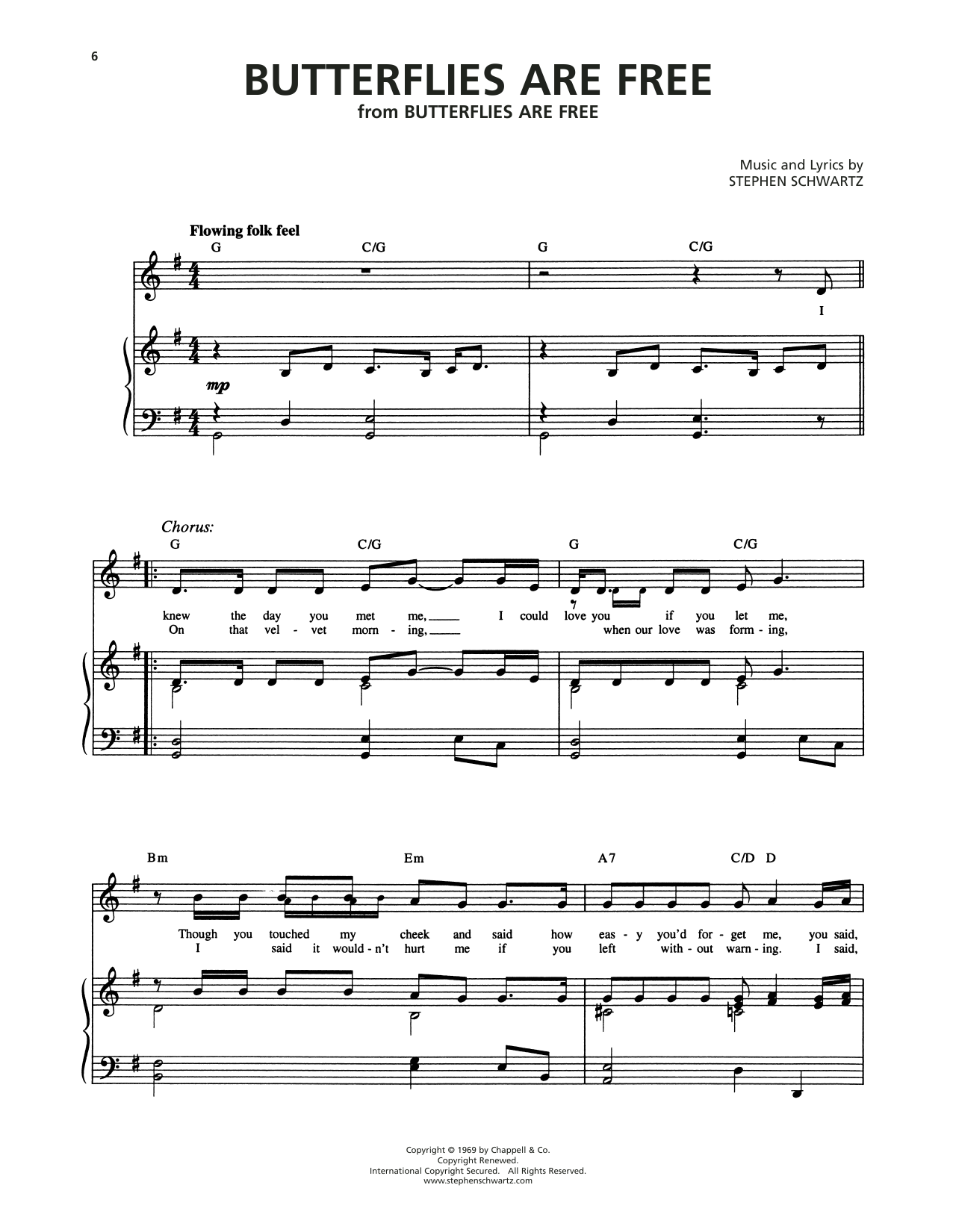 Stephen Schwartz Butterflies Are Free Sheet Music Notes & Chords for Piano & Vocal - Download or Print PDF