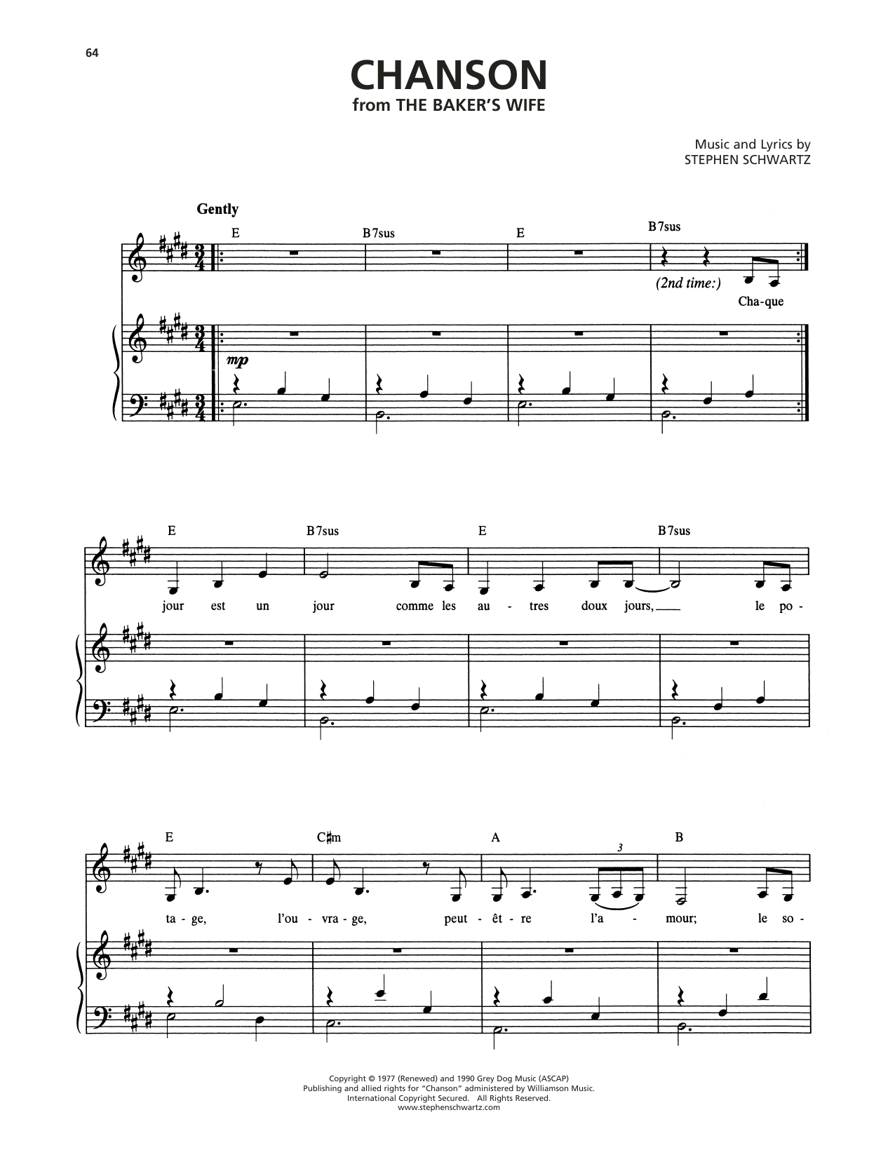 Stephen Schwartz Chanson (from The Baker's Wife) Sheet Music Notes & Chords for Piano & Vocal - Download or Print PDF