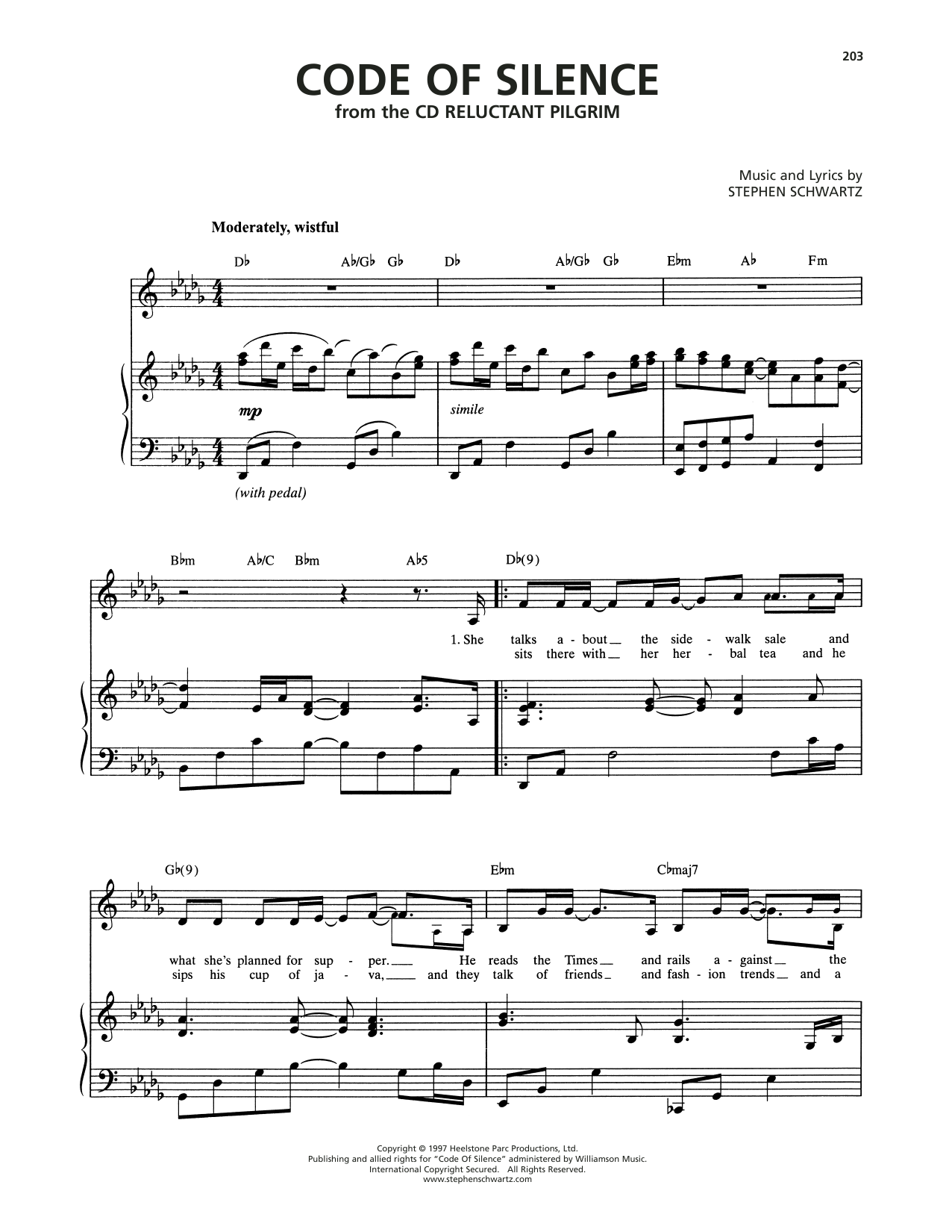 Stephen Schwartz Code Of Silence Sheet Music Notes & Chords for Piano & Vocal - Download or Print PDF