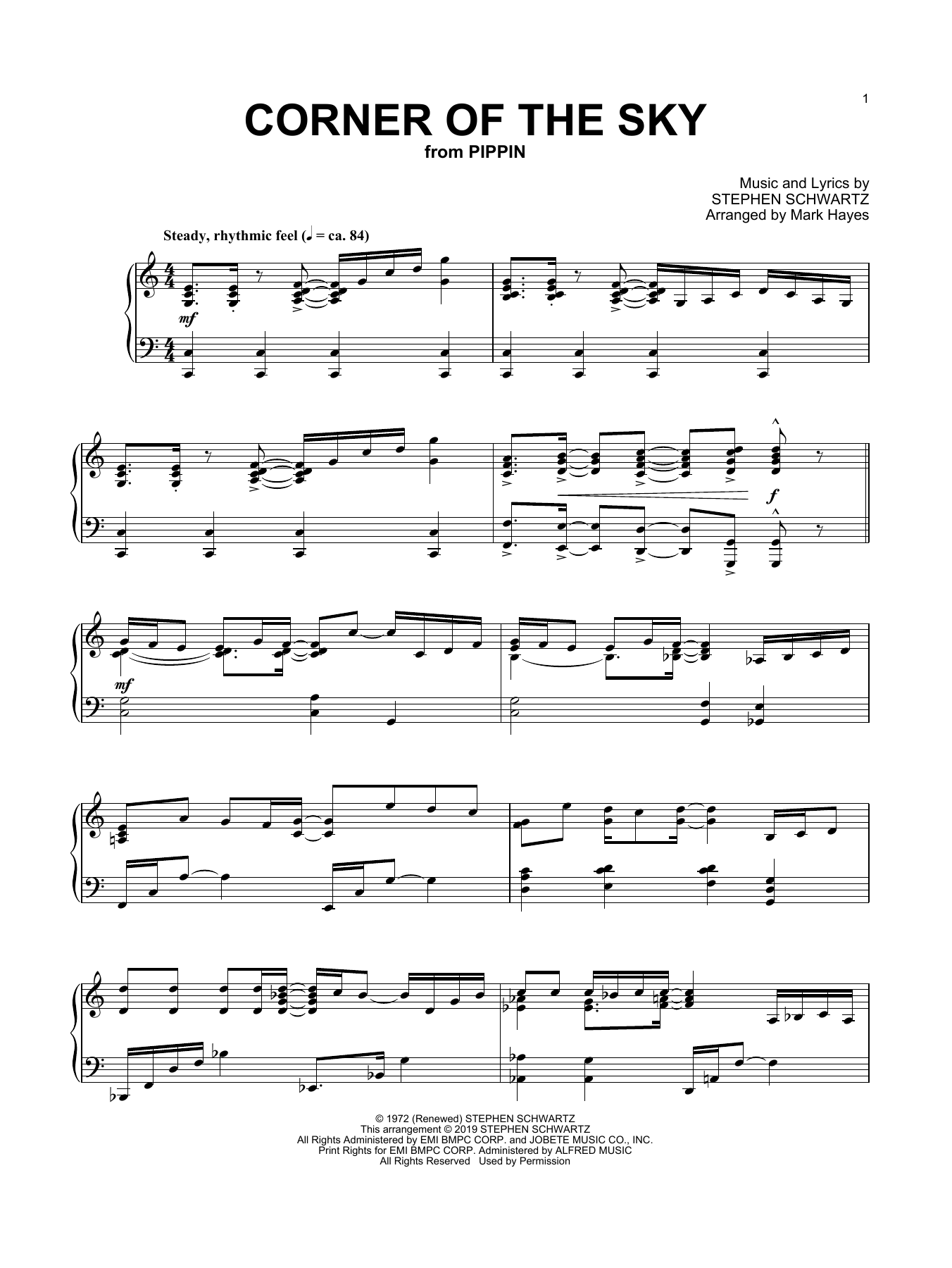 Stephen Schwartz Corner Of The Sky (from Pippin) (arr. Mark Hayes) Sheet Music Notes & Chords for Piano Solo - Download or Print PDF