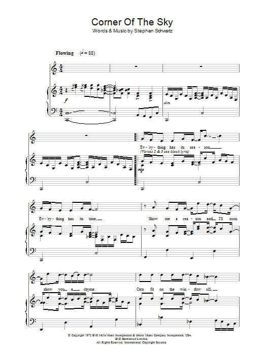 Stephen Schwartz Corner Of The Sky (from Pippin) Sheet Music Notes & Chords for Piano & Vocal - Download or Print PDF