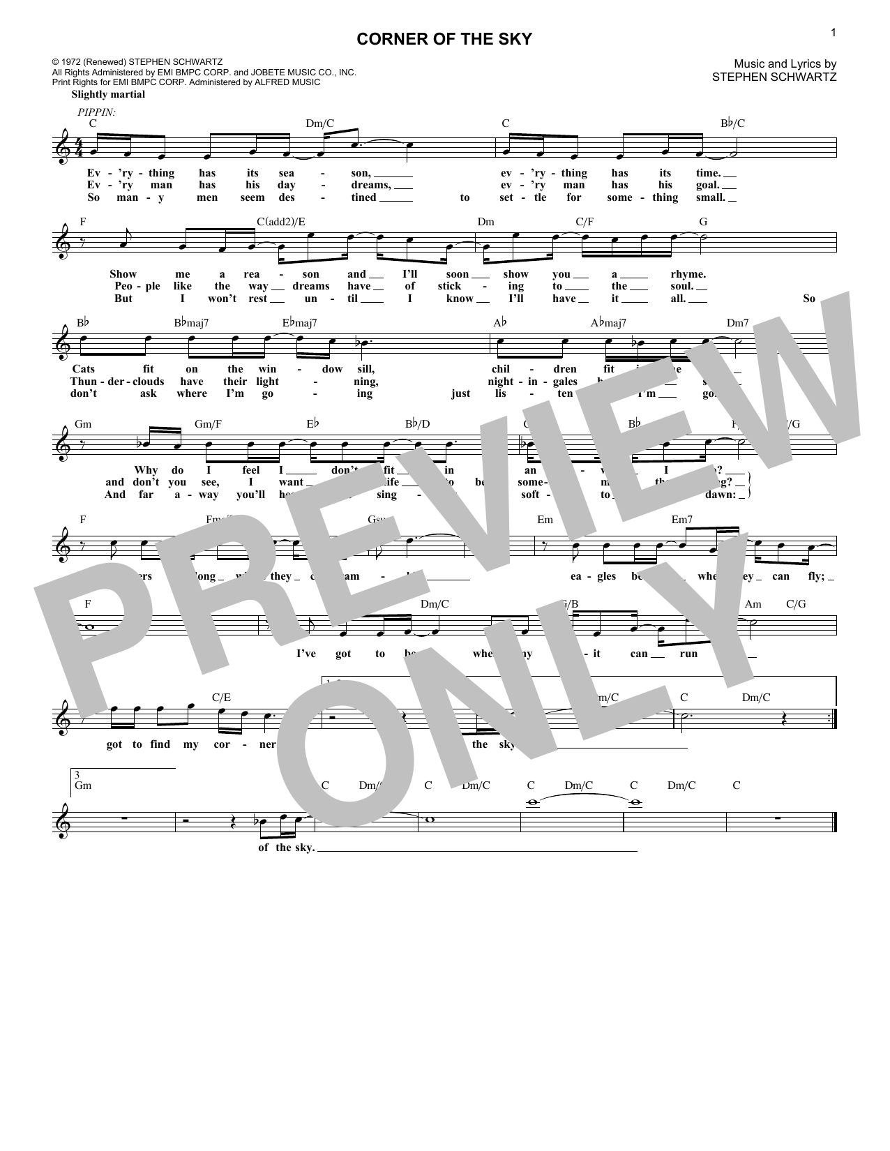 Stephen Schwartz Corner Of The Sky Sheet Music Notes & Chords for Melody Line, Lyrics & Chords - Download or Print PDF