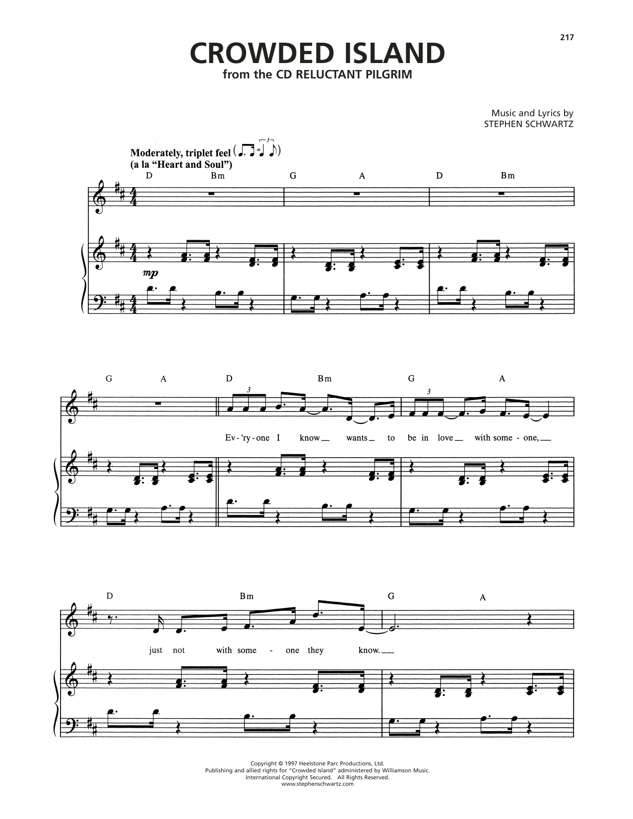 Stephen Schwartz Crowded Island Sheet Music Notes & Chords for Piano & Vocal - Download or Print PDF
