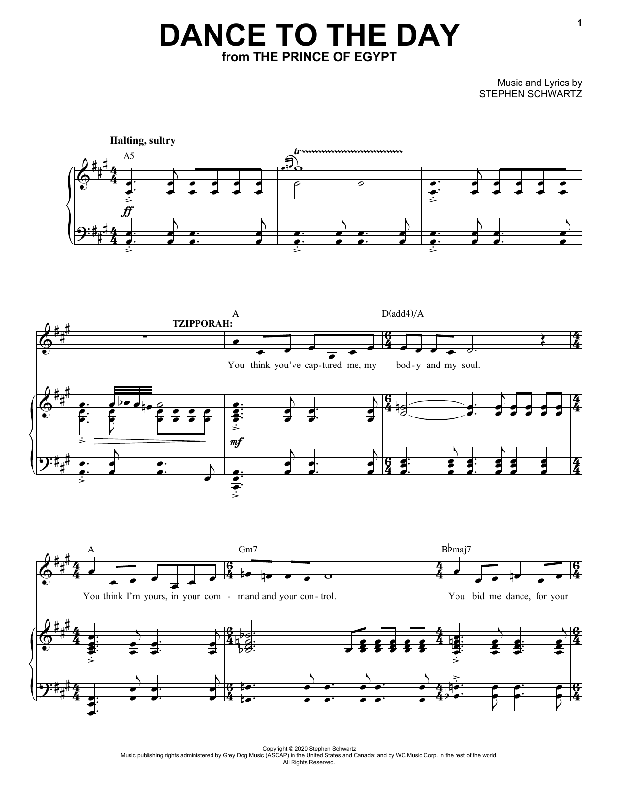 Stephen Schwartz Dance To The Day (from The Prince Of Egypt: A New Musical) Sheet Music Notes & Chords for Piano & Vocal - Download or Print PDF