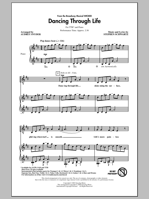 Audrey Snyder Dancing Through Life (from Wicked) Sheet Music Notes & Chords for TTBB - Download or Print PDF