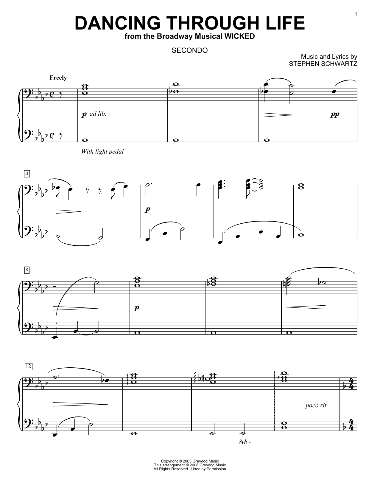 Stephen Schwartz Dancing Through Life (from Wicked) (arr. Carol Klose) Sheet Music Notes & Chords for Piano Duet - Download or Print PDF