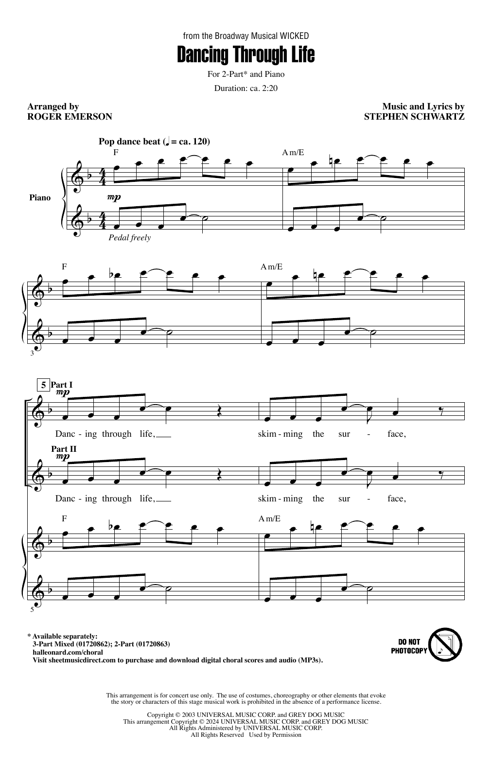 Stephen Schwartz Dancing Through Life (from Wicked) (arr. Roger Emerson) Sheet Music Notes & Chords for 2-Part Choir - Download or Print PDF