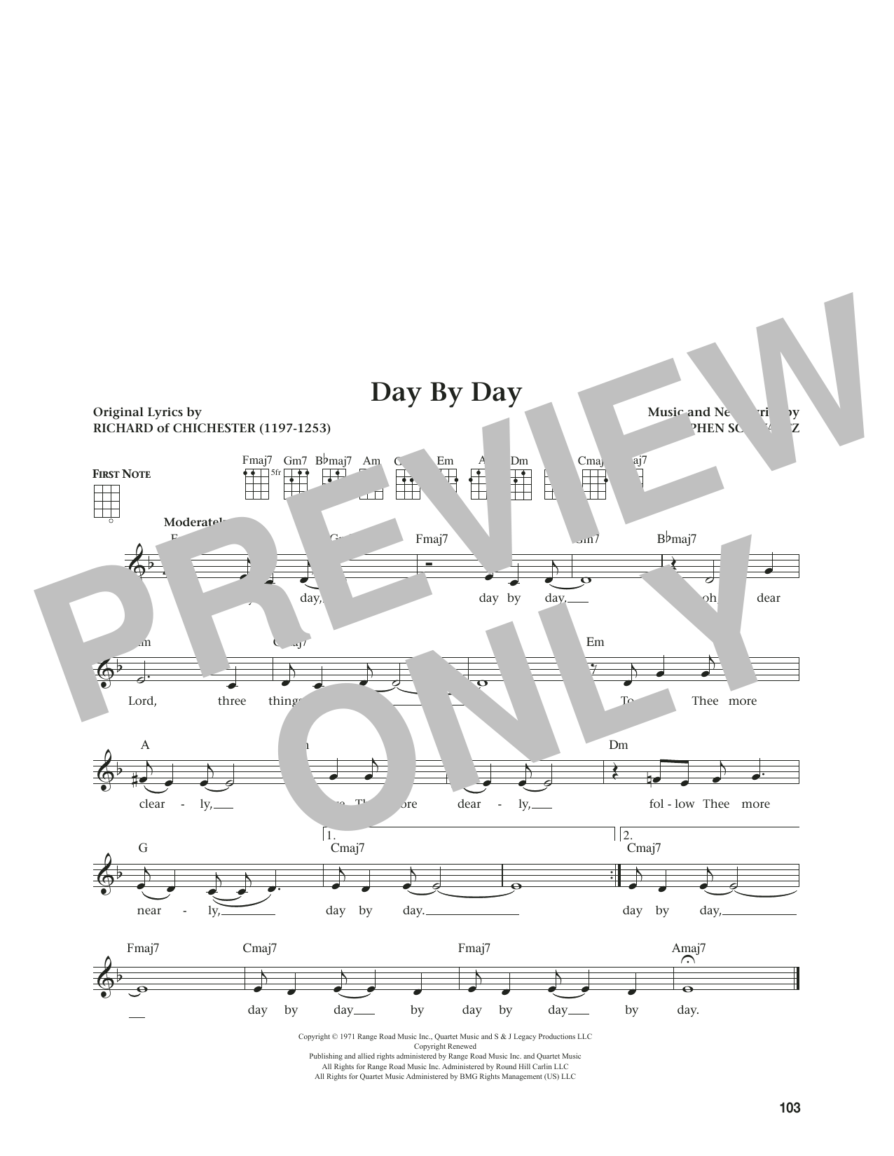 Stephen Schwartz Day By Day (from Godspell) (from The Daily Ukulele) (arr. Jim Beloff) Sheet Music Notes & Chords for Ukulele - Download or Print PDF