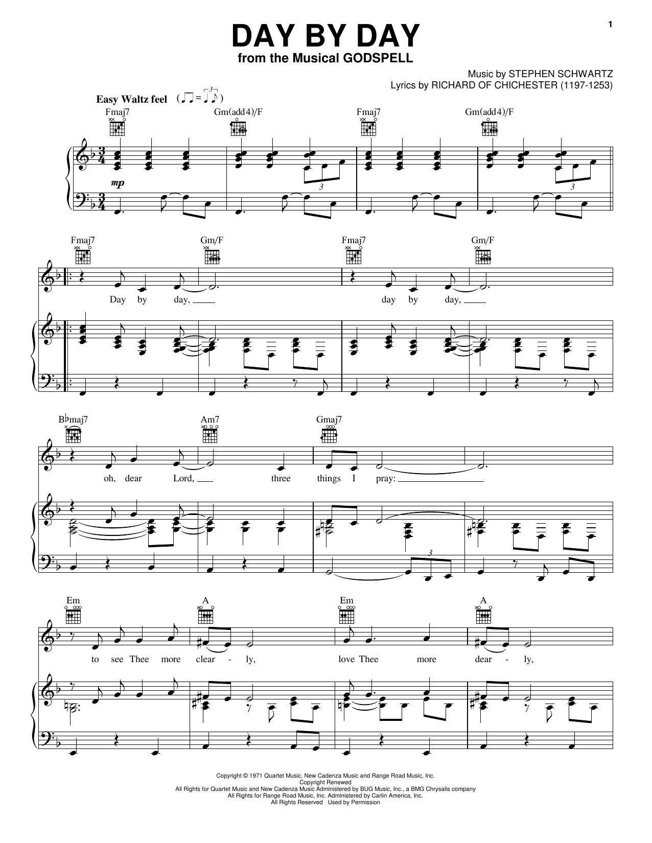 Richard of Chichester Day By Day Sheet Music Notes & Chords for Melody Line, Lyrics & Chords - Download or Print PDF