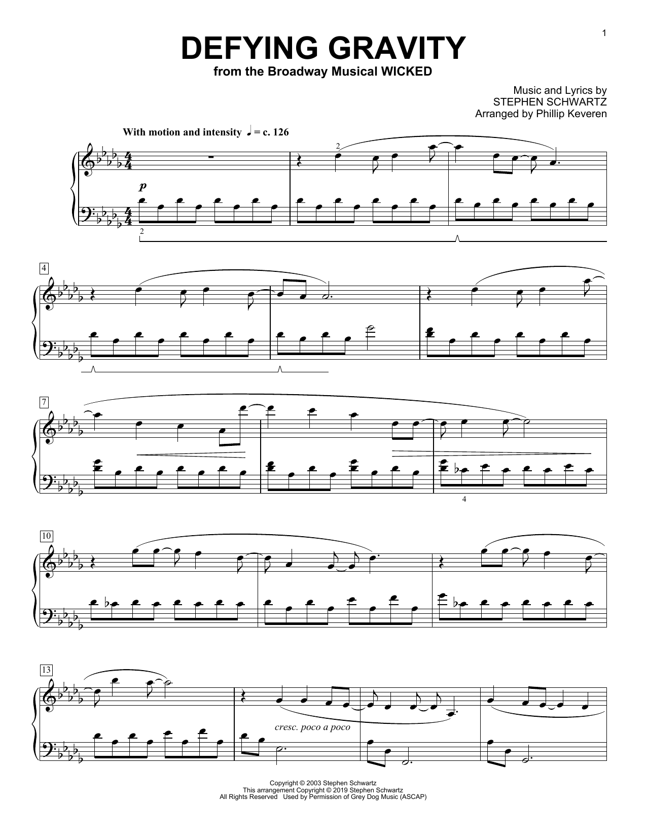 Stephen Schwartz Defying Gravity [Classical version] (from Wicked) (arr. Phillip Keveren) Sheet Music Notes & Chords for Piano Solo - Download or Print PDF