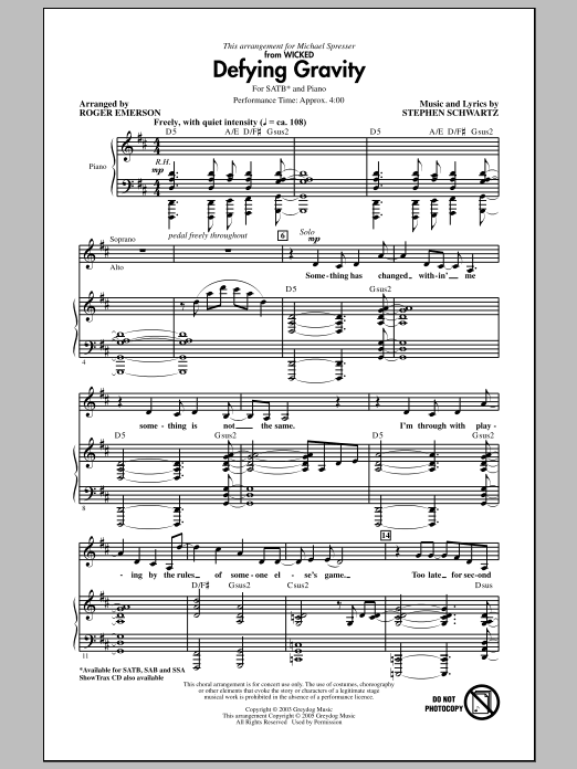 Stephen Schwartz Defying Gravity (from Wicked) (arr. Roger Emerson) Sheet Music Notes & Chords for SSA - Download or Print PDF