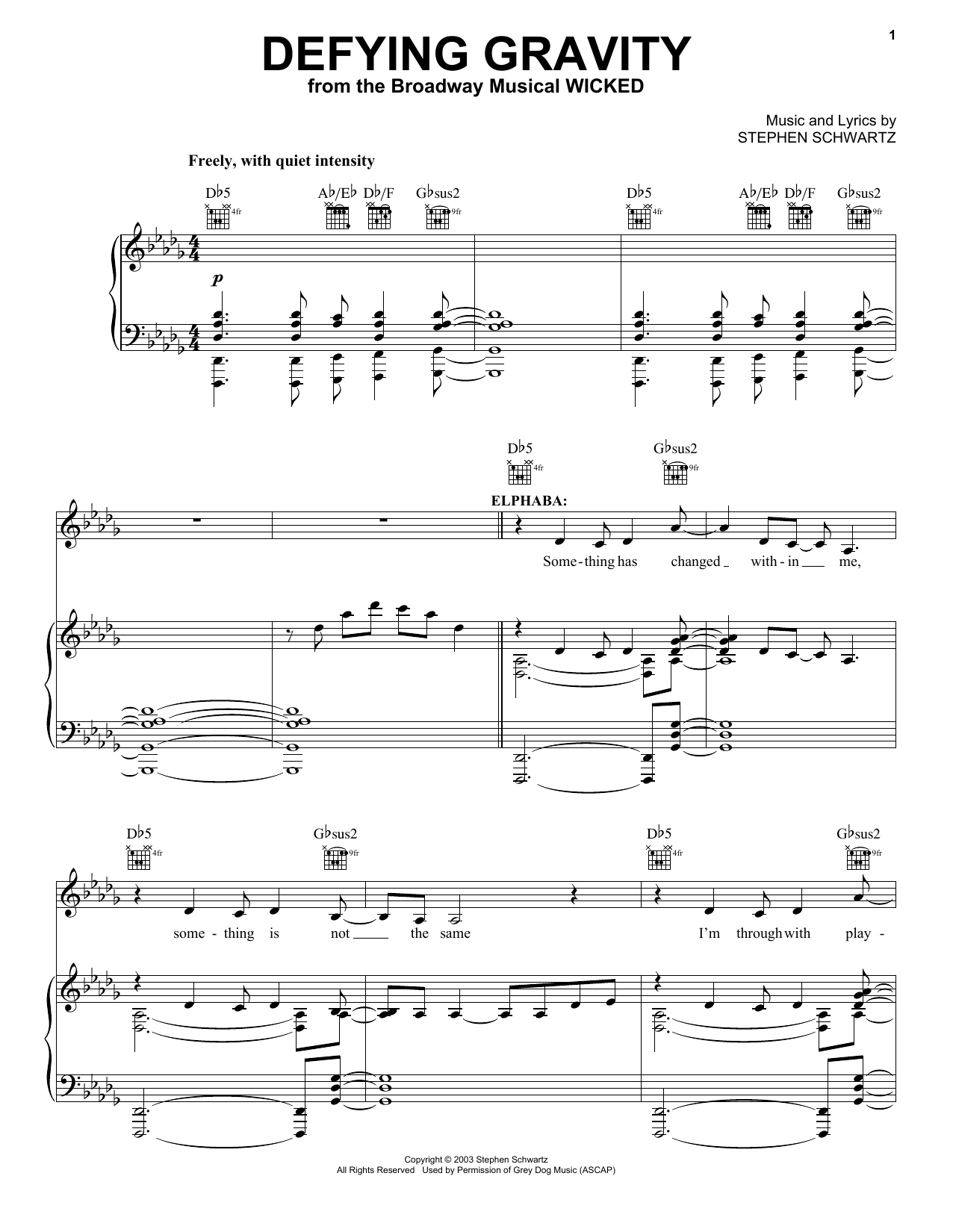 Stephen Schwartz Defying Gravity (from Wicked) Sheet Music Notes & Chords for Easy Guitar Tab - Download or Print PDF