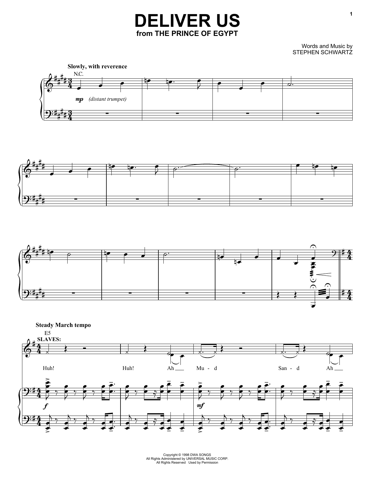 Stephen Schwartz Deliver Us (from The Prince Of Egypt: A New Musical) Sheet Music Notes & Chords for Piano & Vocal - Download or Print PDF