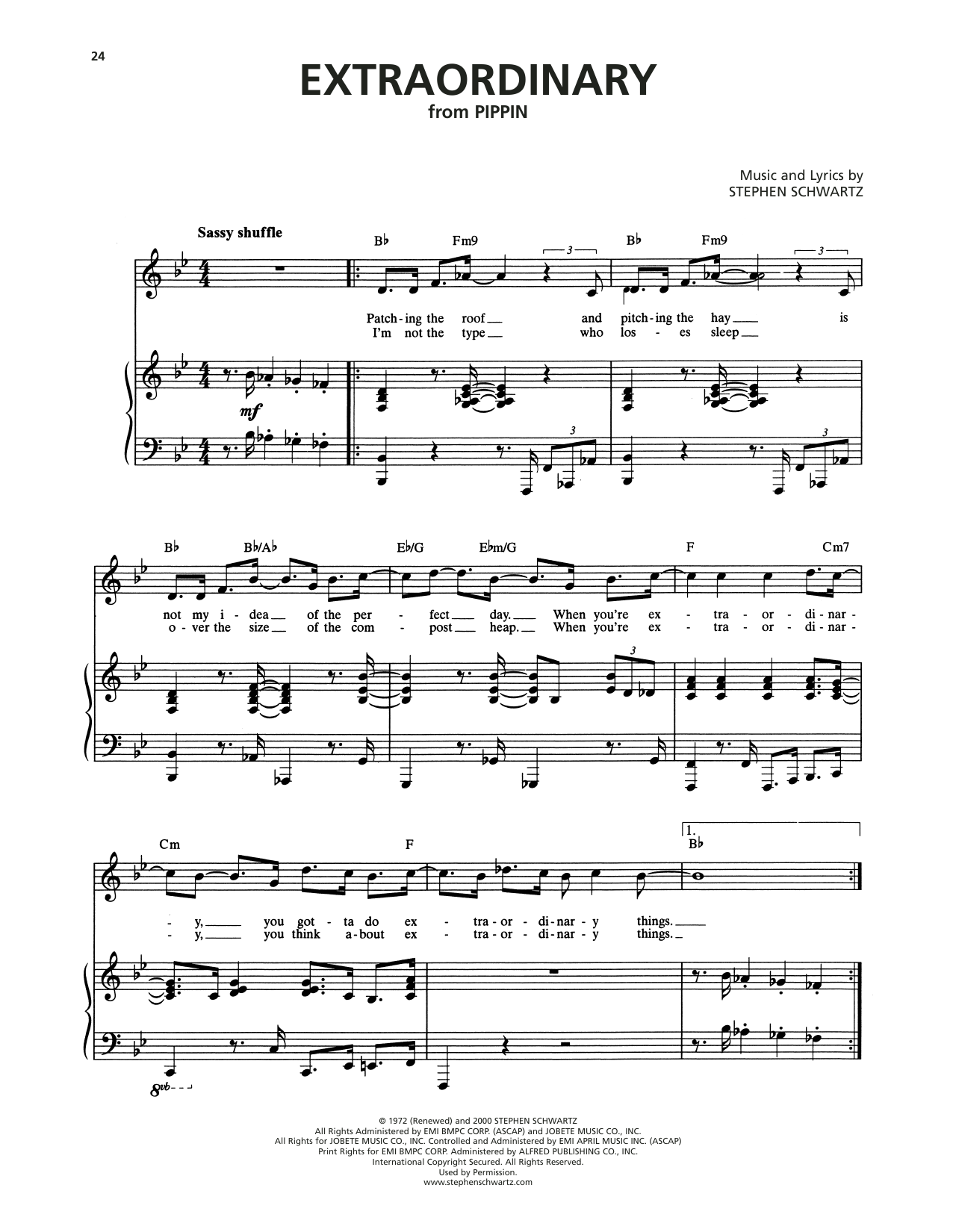 Stephen Schwartz Extraordinary (from Pippin) Sheet Music Notes & Chords for Piano & Vocal - Download or Print PDF