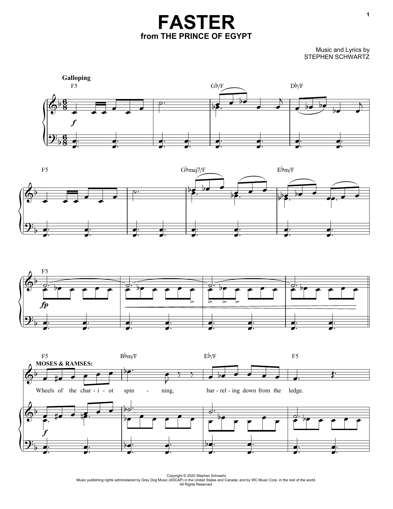 Stephen Schwartz Faster (from The Prince Of Egypt: A New Musical) Sheet Music Notes & Chords for Piano & Vocal - Download or Print PDF