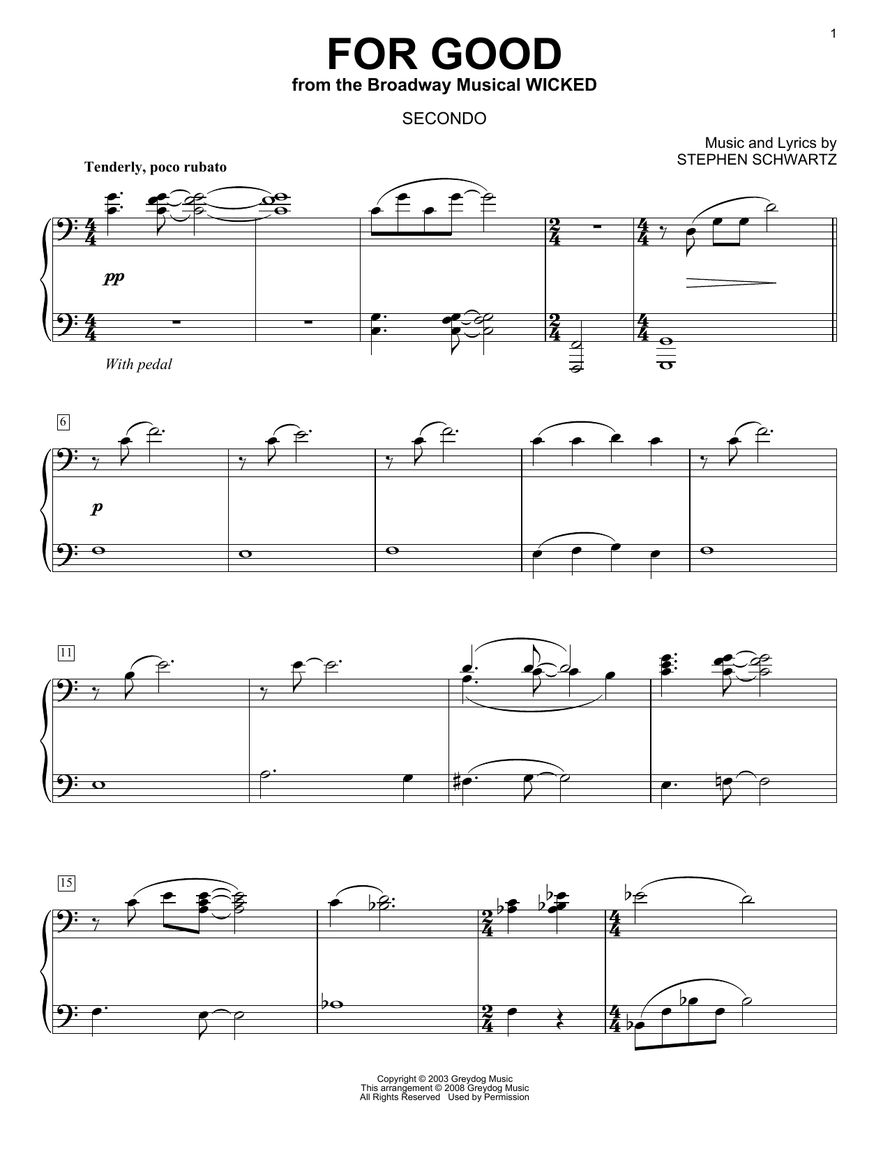 Stephen Schwartz For Good (from Wicked) (arr. Carol Klose) Sheet Music Notes & Chords for Piano Duet - Download or Print PDF
