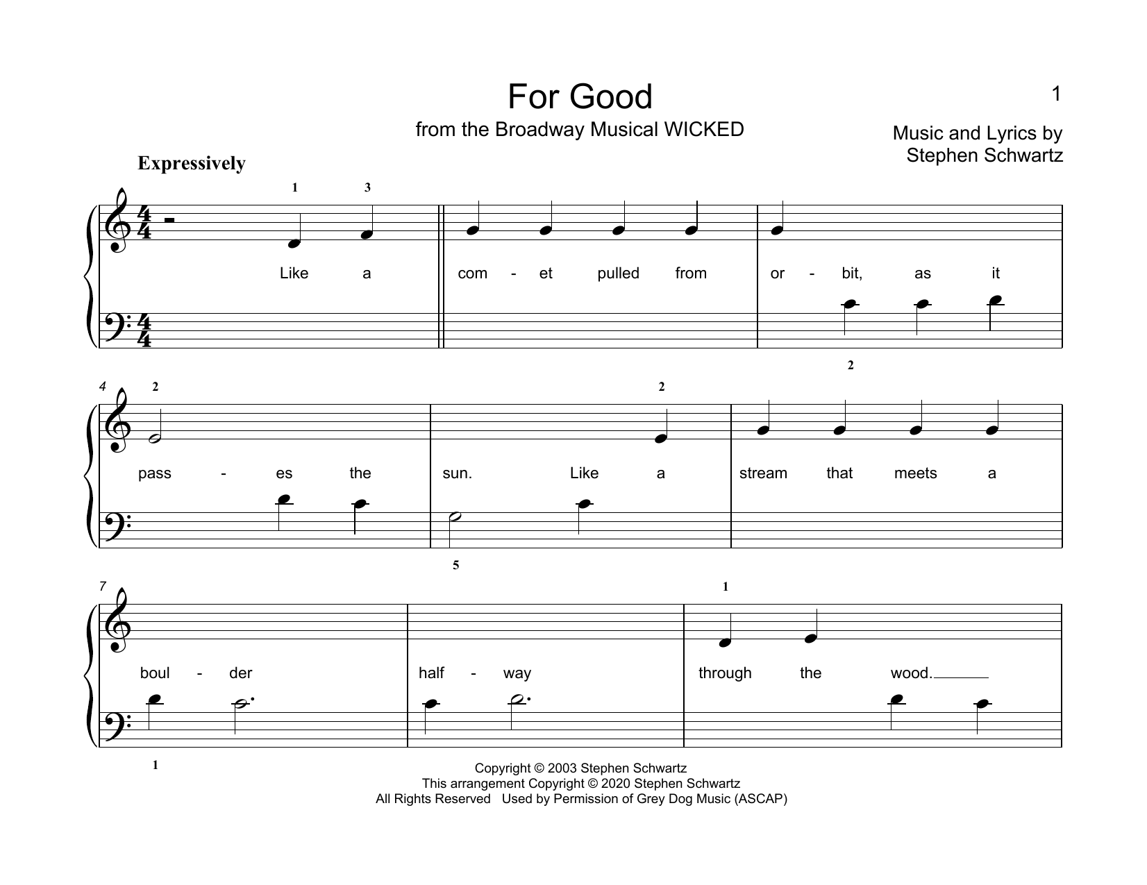 Stephen Schwartz For Good (from Wicked) (arr. Christopher Hussey) Sheet Music Notes & Chords for Educational Piano - Download or Print PDF