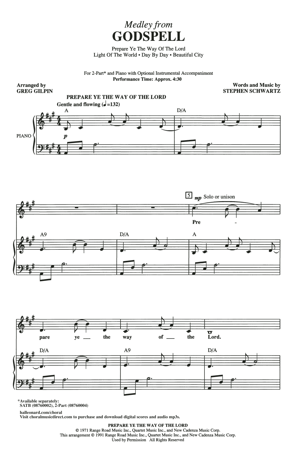 Stephen Schwartz Godspell Medley (arr. Greg Gilpin) Sheet Music Notes & Chords for 2-Part Choir - Download or Print PDF