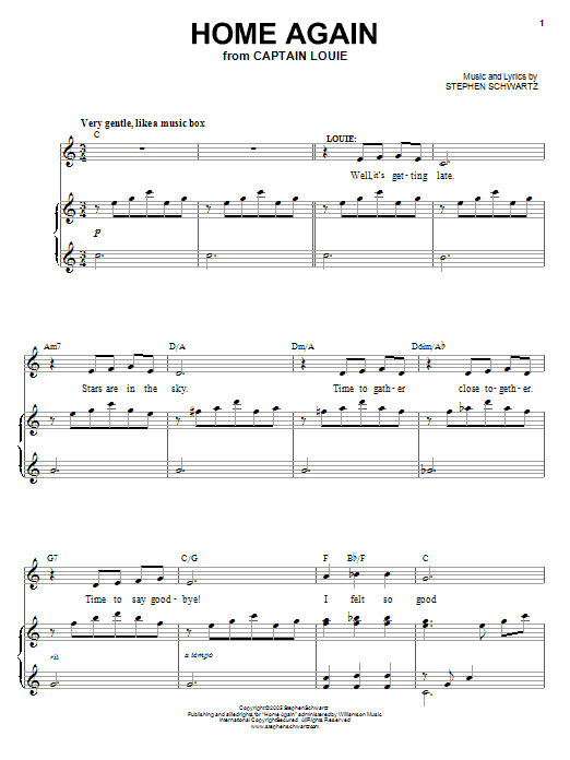 Stephen Schwartz Home Again Sheet Music Notes & Chords for Piano, Vocal & Guitar (Right-Hand Melody) - Download or Print PDF