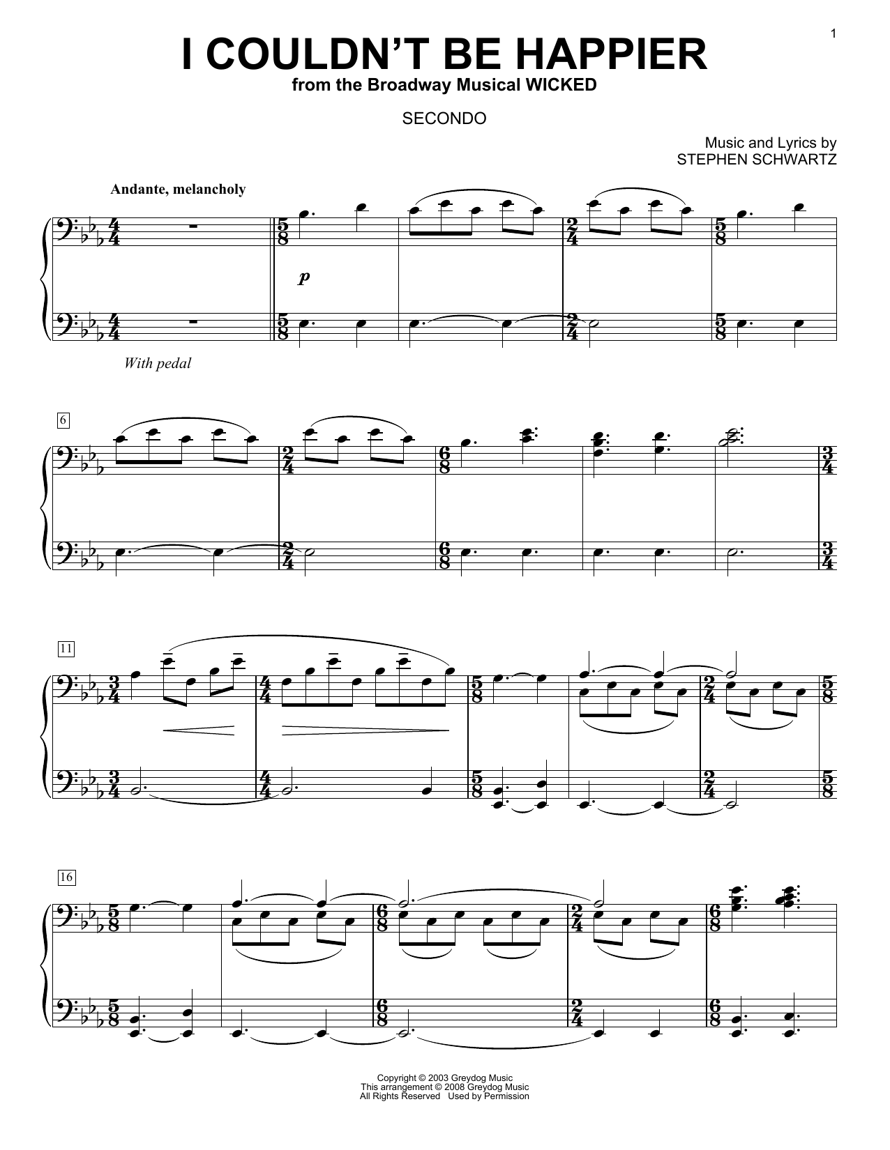 Stephen Schwartz I Couldn't Be Happier (from Wicked) (arr. Carol Klose) Sheet Music Notes & Chords for Piano Duet - Download or Print PDF