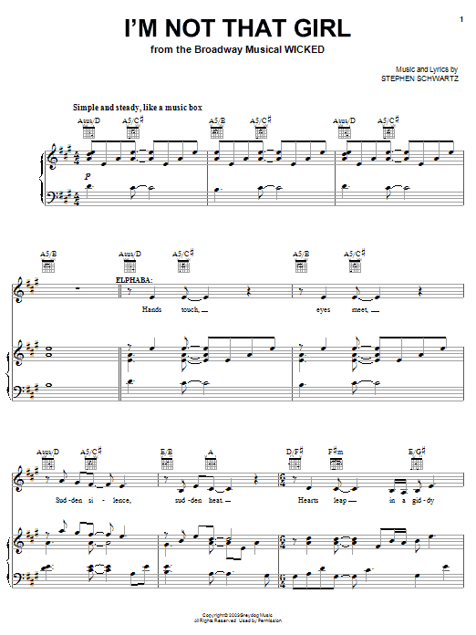 Stephen Schwartz I'm Not That Girl (from Wicked) Sheet Music Notes & Chords for Melody Line, Lyrics & Chords - Download or Print PDF