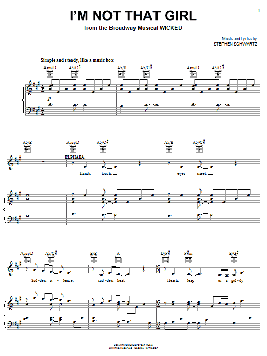 Stephen Schwartz I'm Not That Girl (from Wicked) Sheet Music Notes & Chords for Voice - Download or Print PDF
