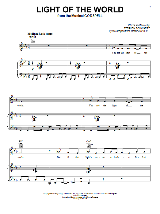 Stephen Schwartz Light Of The World Sheet Music Notes & Chords for Piano, Vocal & Guitar (Right-Hand Melody) - Download or Print PDF