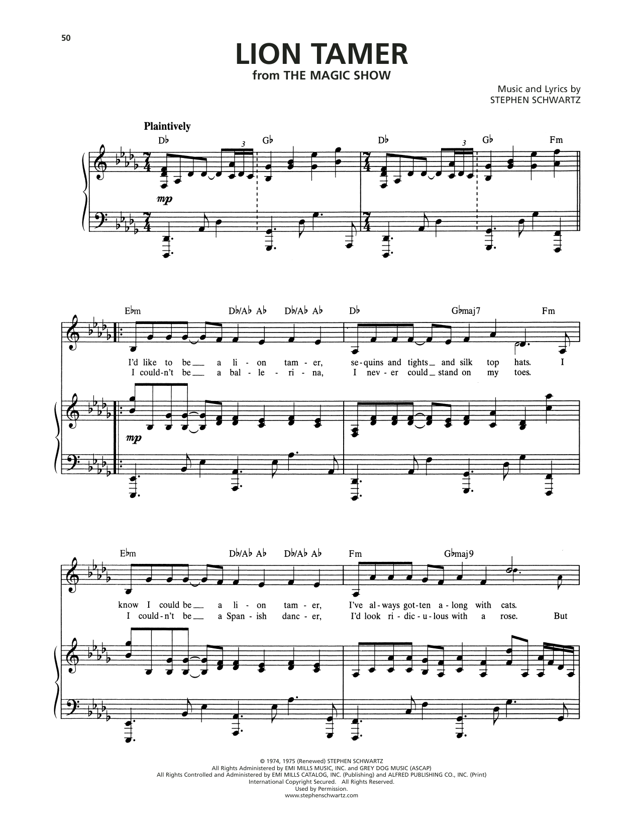 Stephen Schwartz Lion Tamer (from The Magic Show) Sheet Music Notes & Chords for Piano & Vocal - Download or Print PDF