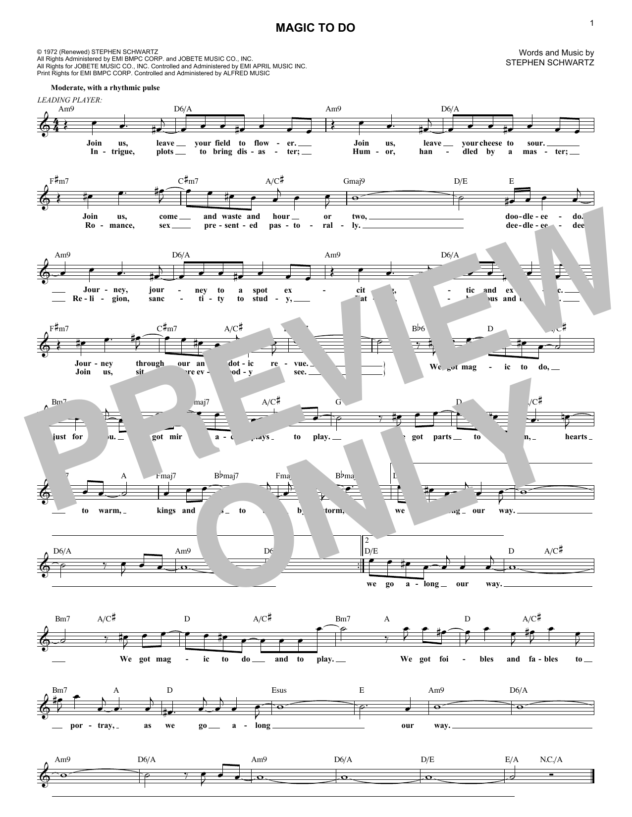 Stephen Schwartz Magic To Do Sheet Music Notes & Chords for Melody Line, Lyrics & Chords - Download or Print PDF