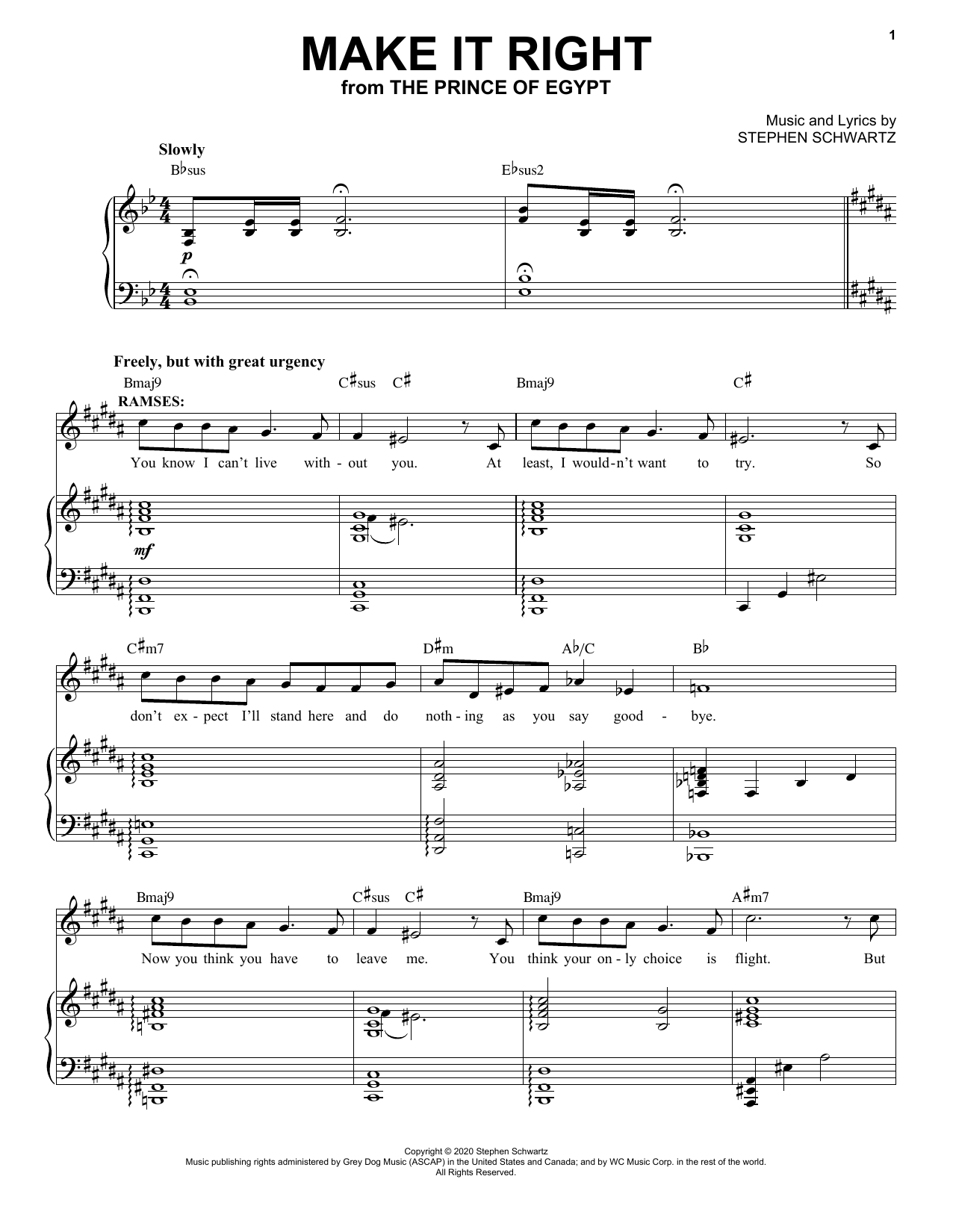 Stephen Schwartz Make It Right (from The Prince Of Egypt: A New Musical) Sheet Music Notes & Chords for Piano & Vocal - Download or Print PDF
