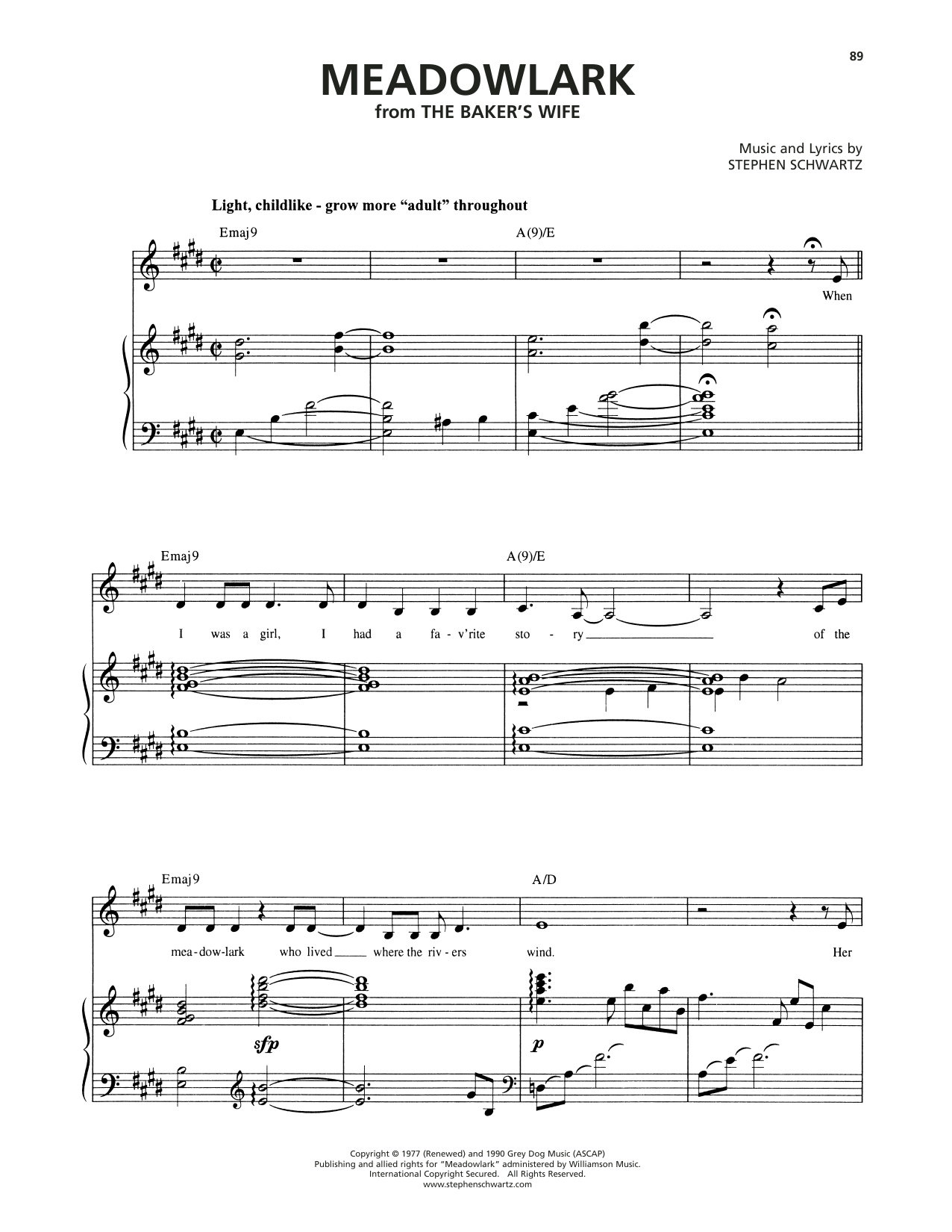 Stephen Schwartz Meadowlark (from The Baker's Wife) Sheet Music Notes & Chords for Piano & Vocal - Download or Print PDF