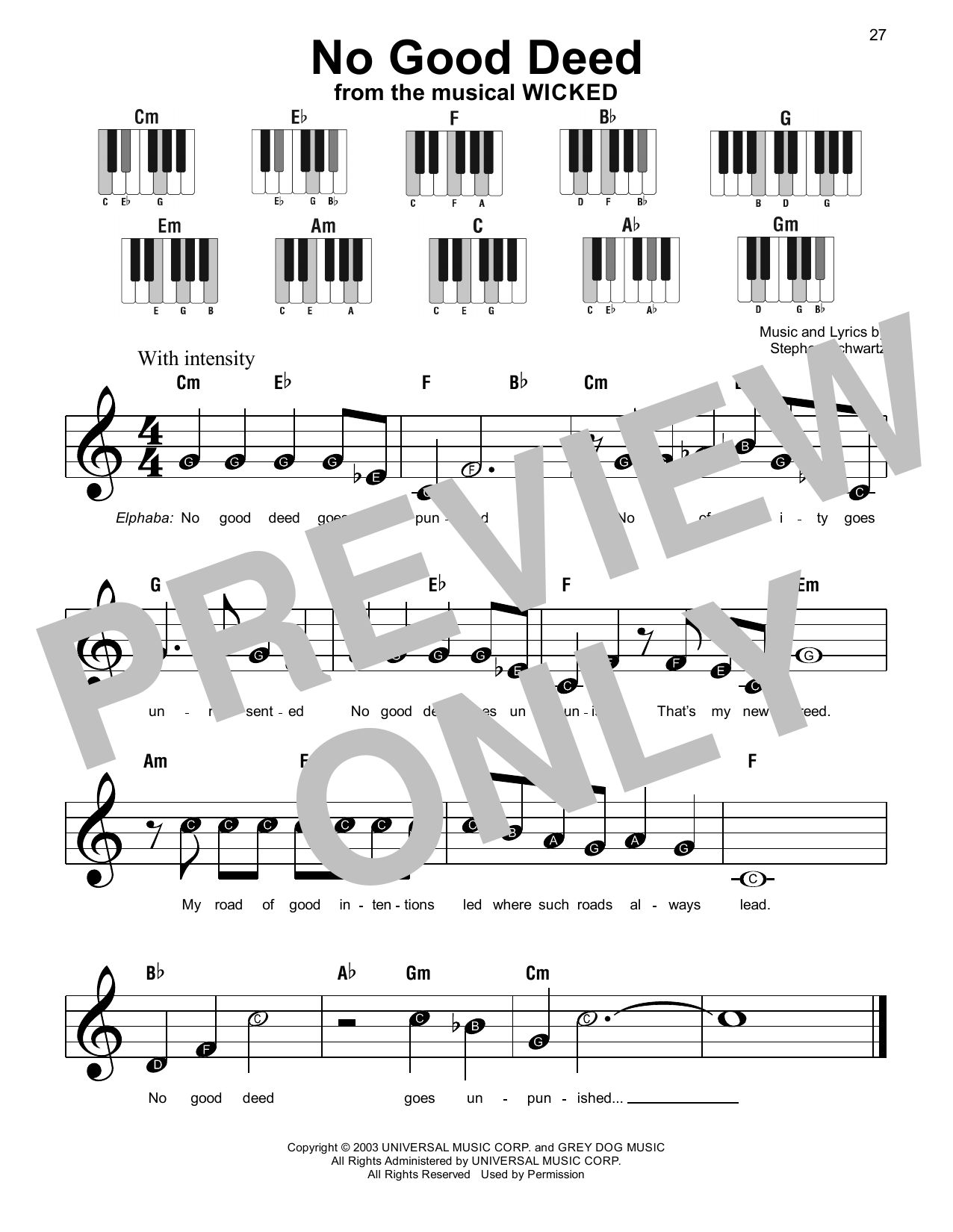 Stephen Schwartz No Good Deed (from Wicked: For Good) Sheet Music Notes & Chords for Super Easy Piano - Download or Print PDF