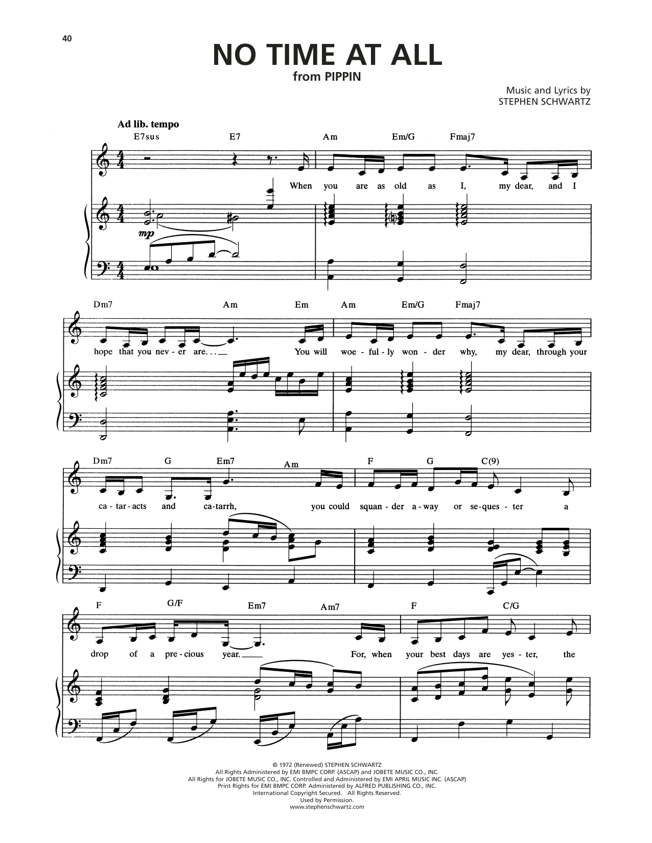 Stephen Schwartz No Time At All (from Pippin) Sheet Music Notes & Chords for Piano & Vocal - Download or Print PDF