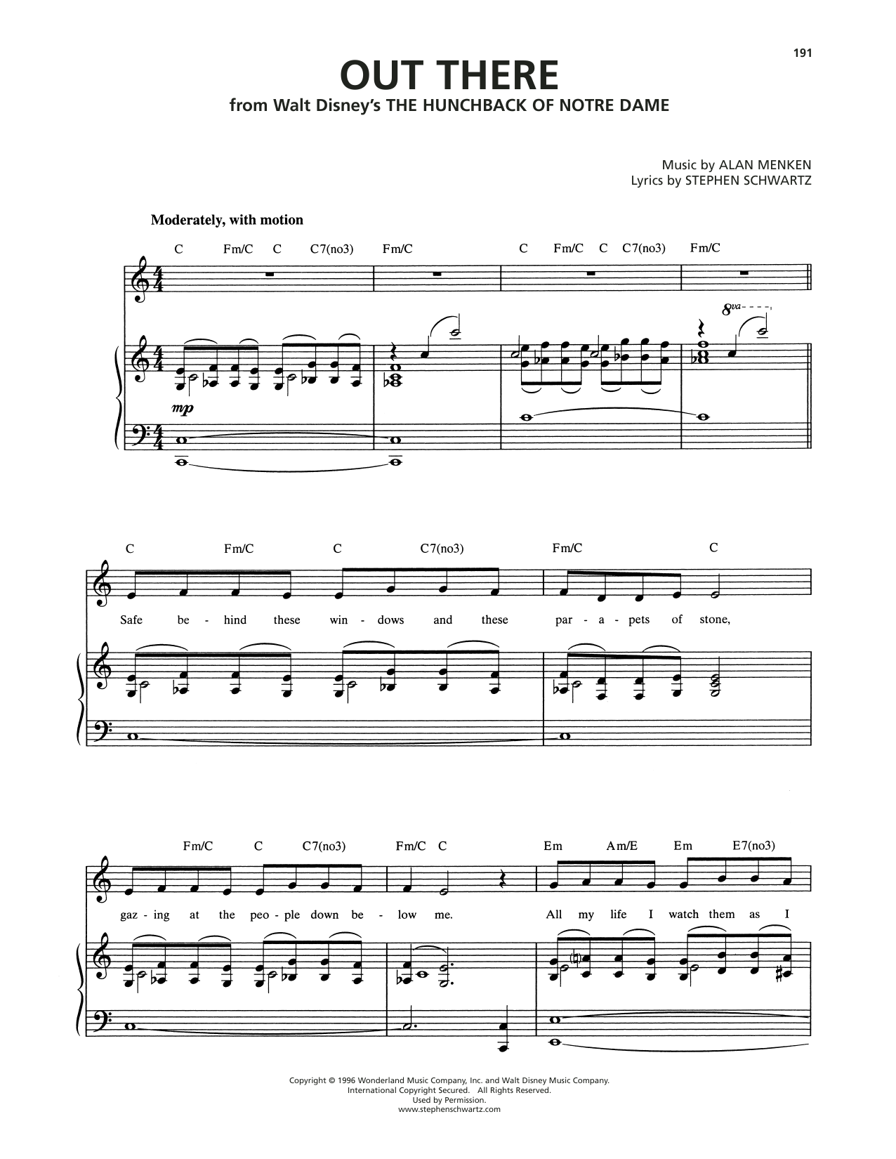Stephen Schwartz Out There (from The Hunchback of Notre Dame) Sheet Music Notes & Chords for Piano & Vocal - Download or Print PDF