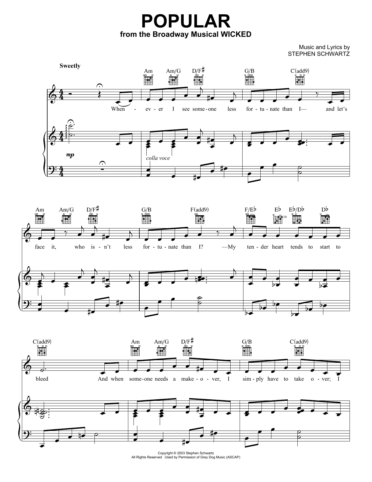 Stephen Schwartz Popular (from Wicked) Sheet Music Notes & Chords for Vocal Pro + Piano/Guitar - Download or Print PDF