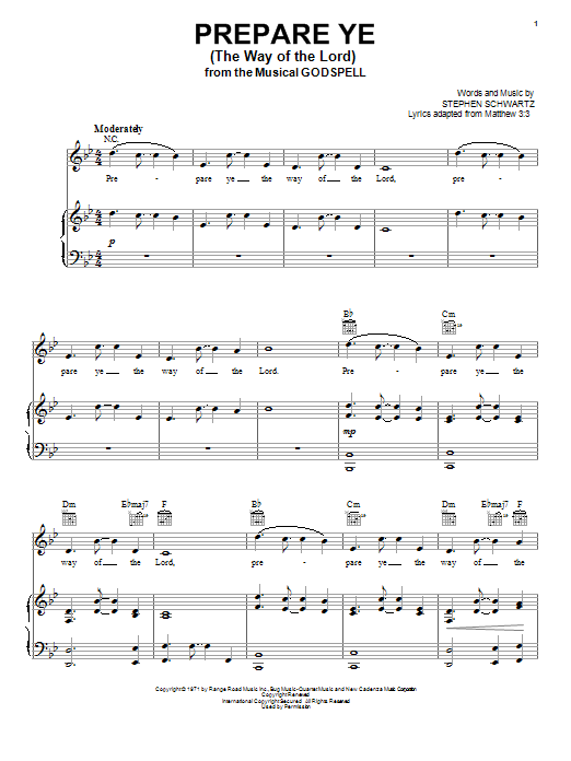 Stephen Schwartz Prepare Ye (The Way Of The Lord) Sheet Music Notes & Chords for Easy Piano - Download or Print PDF