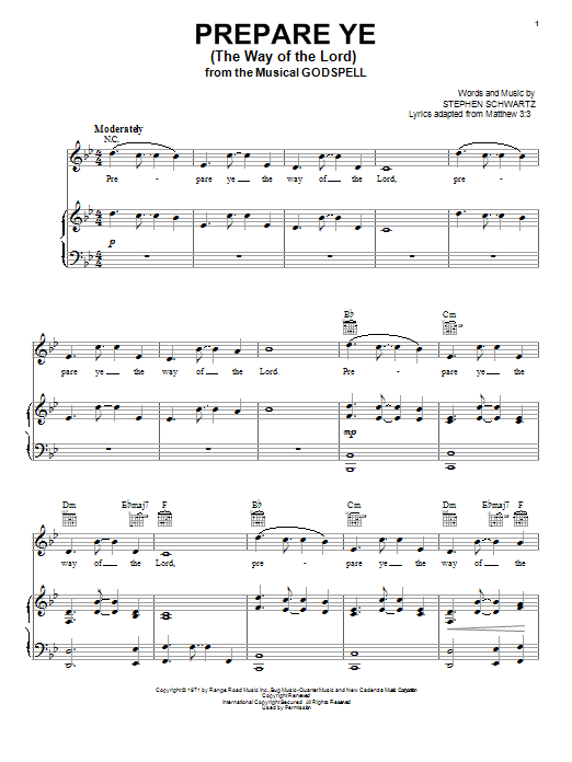 Stephen Schwartz Prepare Ye (The Way Of The Lord) Sheet Music Notes & Chords for Melody Line, Lyrics & Chords - Download or Print PDF