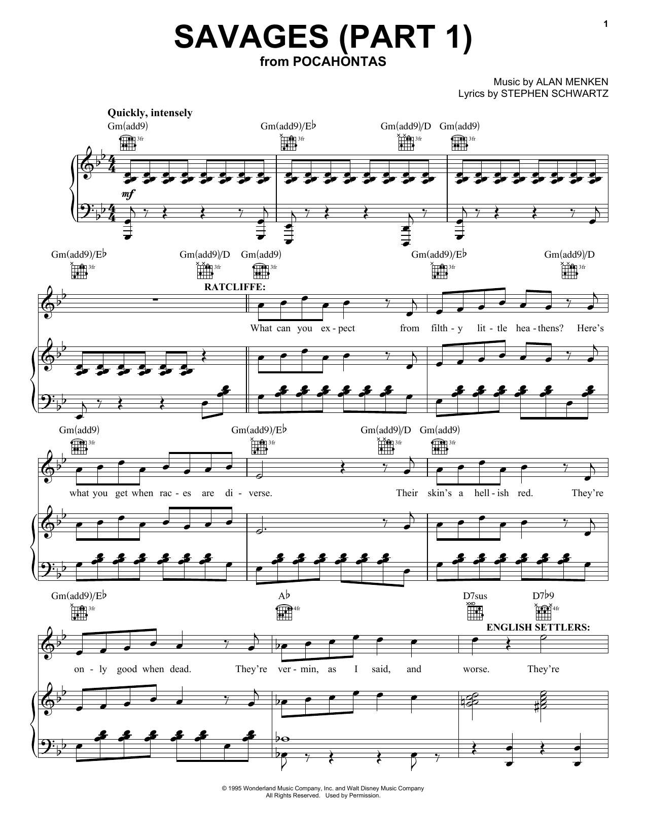 Stephen Schwartz Savages (Part 1) Sheet Music Notes & Chords for Piano, Vocal & Guitar (Right-Hand Melody) - Download or Print PDF