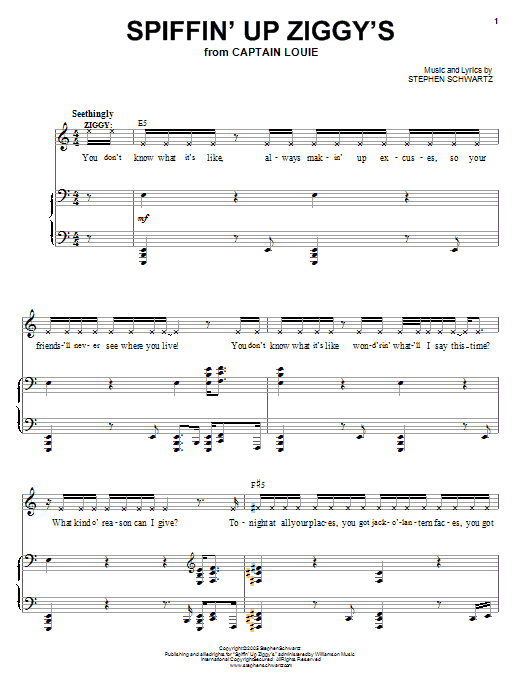 Stephen Schwartz Spiffin' Up Ziggy's Sheet Music Notes & Chords for Piano, Vocal & Guitar (Right-Hand Melody) - Download or Print PDF