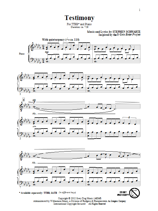 Stephen Schwartz Testimony Sheet Music Notes & Chords for TTBB - Download or Print PDF