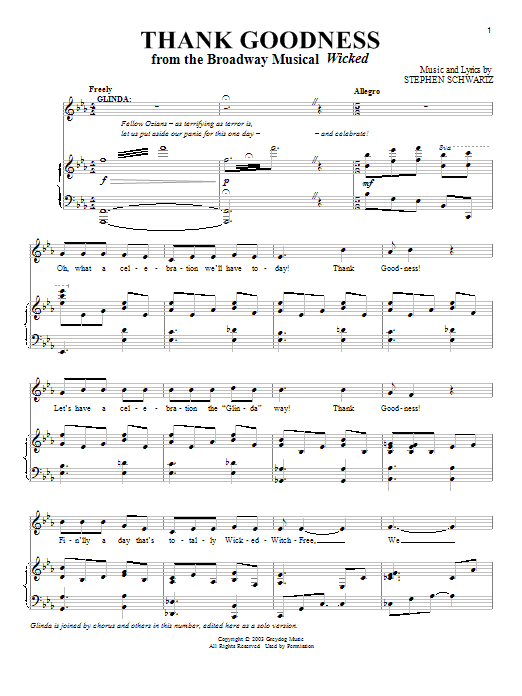 Stephen Schwartz Thank Goodness Sheet Music Notes & Chords for Piano, Vocal & Guitar (Right-Hand Melody) - Download or Print PDF