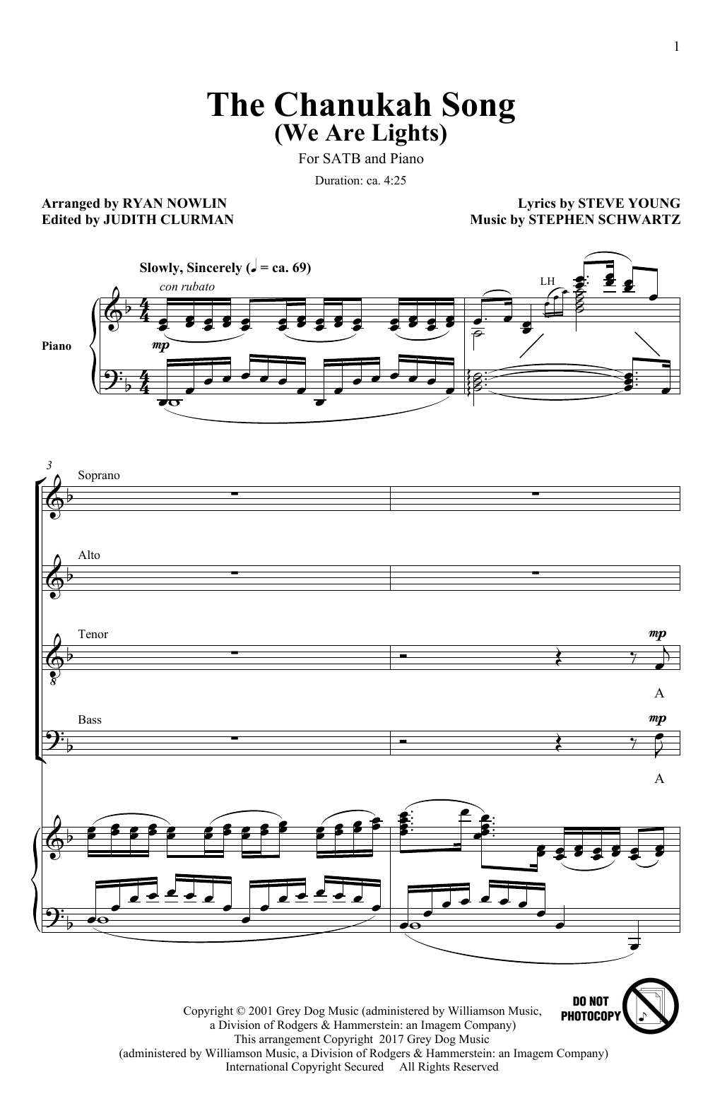 Stephen Schwartz The Chanukah Song (We Are Lights) (arr. Ryan Nowlin) Sheet Music Notes & Chords for SATB - Download or Print PDF