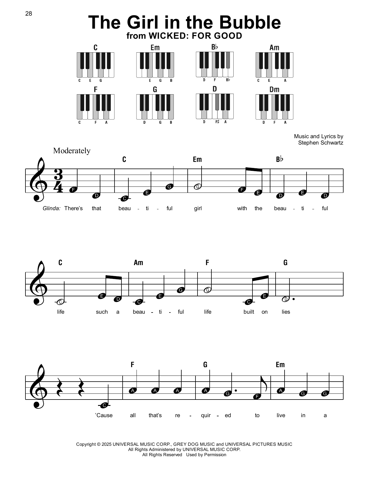 Stephen Schwartz The Girl In The Bubble (from Wicked: For Good) Sheet Music Notes & Chords for Super Easy Piano - Download or Print PDF