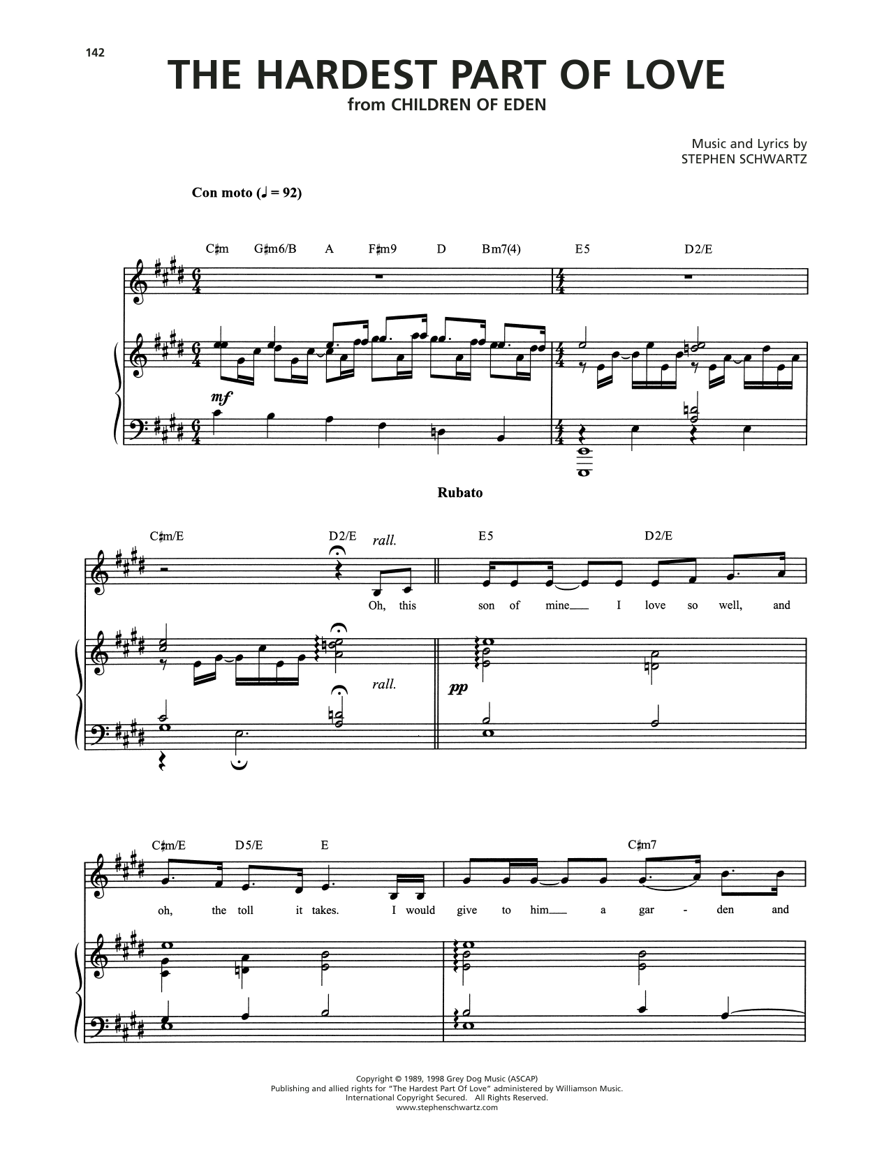 Stephen Schwartz The Hardest Part Of Love (from Children of Eden) Sheet Music Notes & Chords for Piano & Vocal - Download or Print PDF