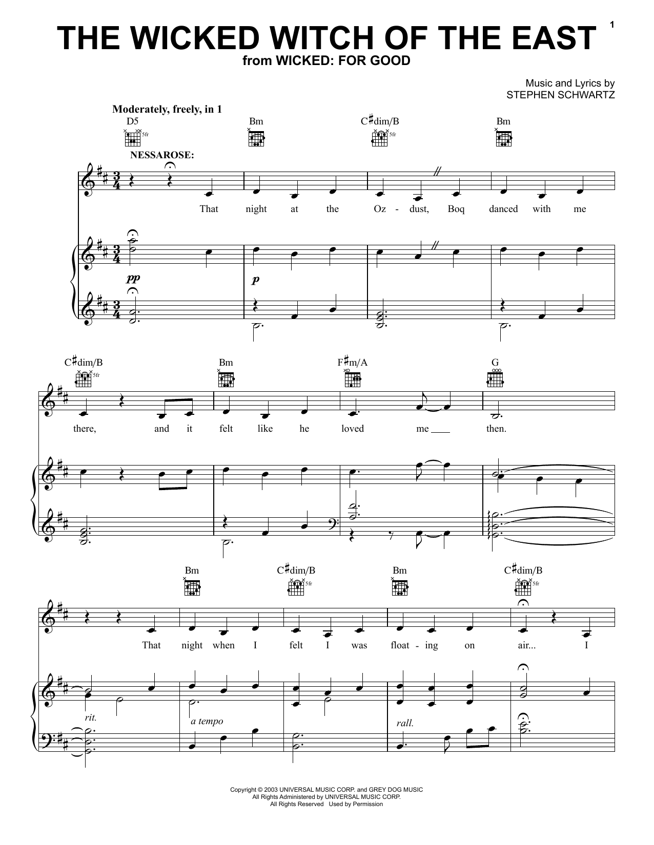 Stephen Schwartz The Wicked Witch Of The East (from Wicked: For Good) Sheet Music Notes & Chords for Piano, Vocal & Guitar Chords (Right-Hand Melody) - Download or Print PDF
