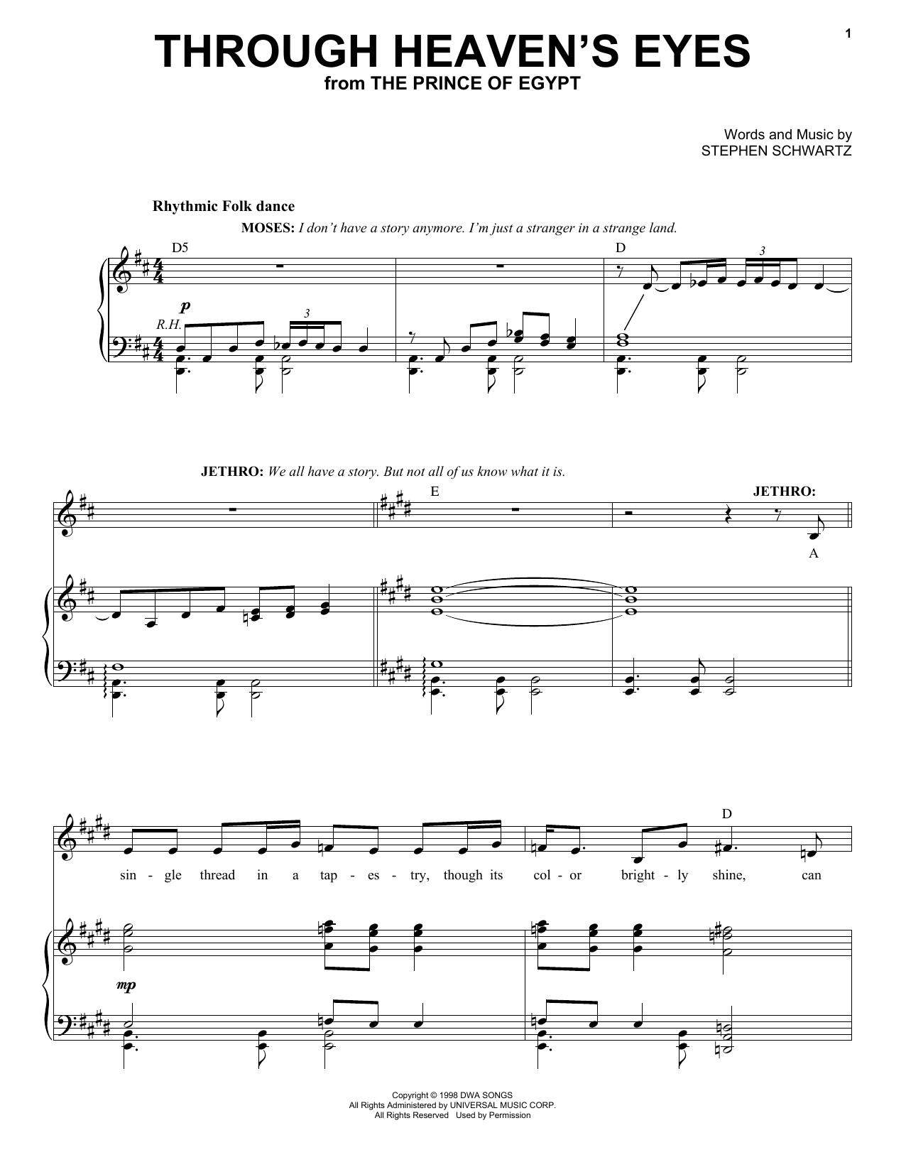Stephen Schwartz Through Heaven's Eyes (from The Prince Of Egypt: A New Musical) Sheet Music Notes & Chords for Piano & Vocal - Download or Print PDF