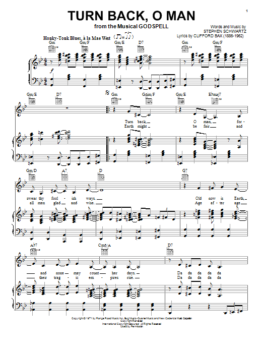 Stephen Schwartz Turn Back, O Man Sheet Music Notes & Chords for Piano, Vocal & Guitar (Right-Hand Melody) - Download or Print PDF